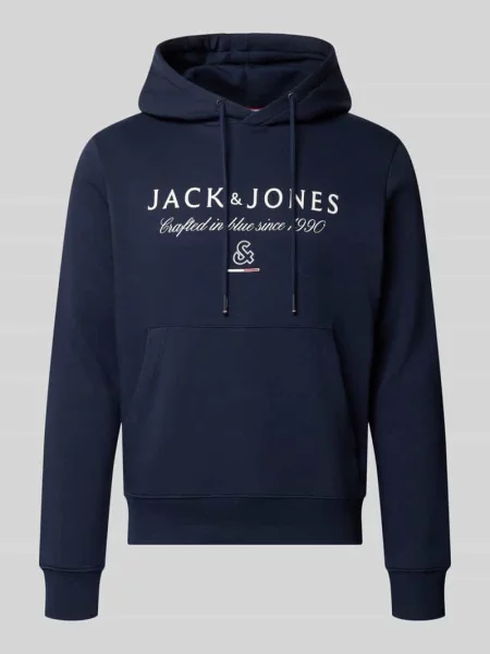 Bluza z kapturem o kroju relaxed fit z mieszanka bawełny model KYLE' Jack & Jones granatowa