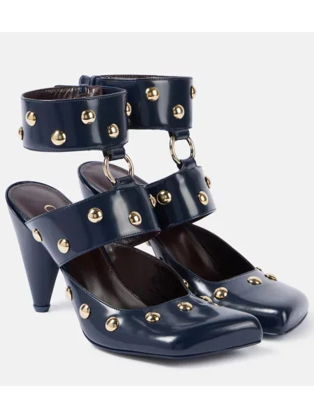 Pantofi cu toc Chloé din piele cu tepi albastru