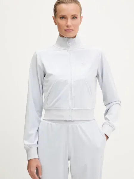 Guess bluza welurowa COUTURE gładka niebieski