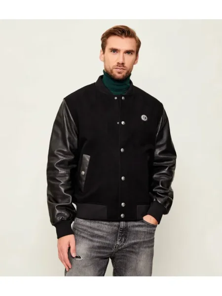 Just Cavalli De lână geacă bomber cu adaos de piele negru