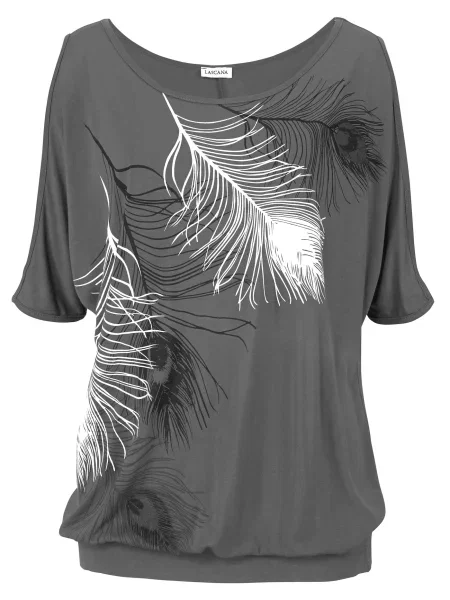 LASCANA Tričko tmavě šedá / černá bílá