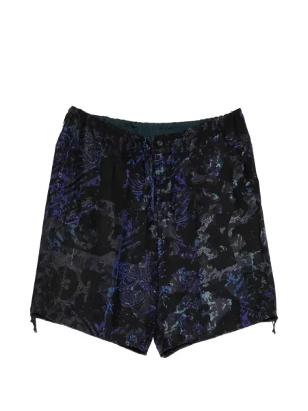 Pantaloni scurți Yohji Yamamoto cu imagine cu imprimeu abstract negru