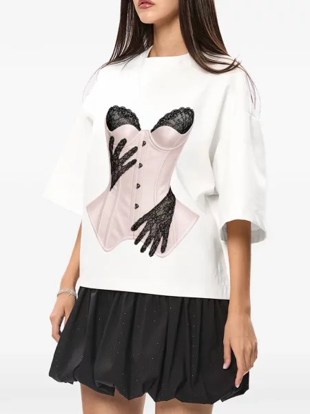 Tricou Hamza cu imagine din dantelă alb