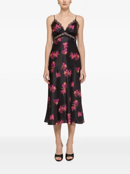 Rochie midi Nissa de mătase cu model floral cu imagine negru