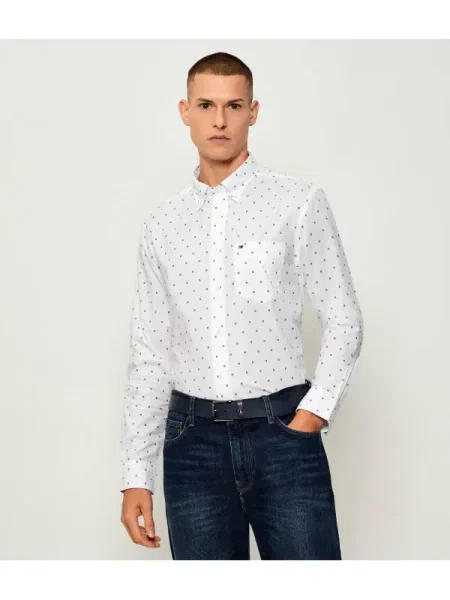 TOMMY HILFIGER Cămașă FLEX bleumarin alb