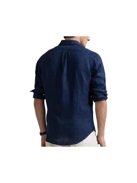 Lniana koszula Polo Ralph Lauren niebieska