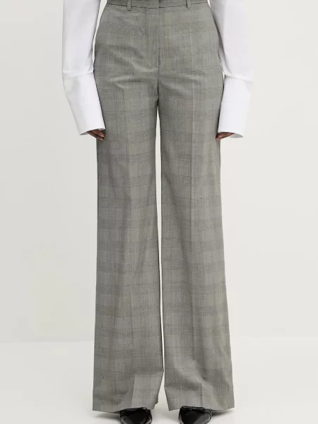 Sportmax pantaloni de lână Batun evazati high waist maro