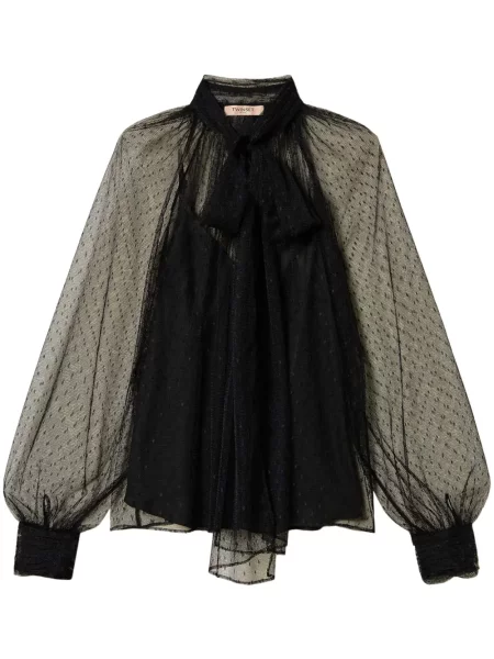 Apykaklė palaidinė Twinset iš tiulio juoda