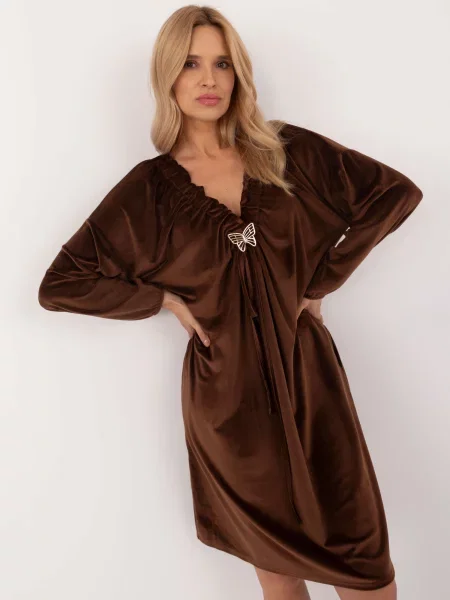 Rochie Fashionhunters din velur de costum maro