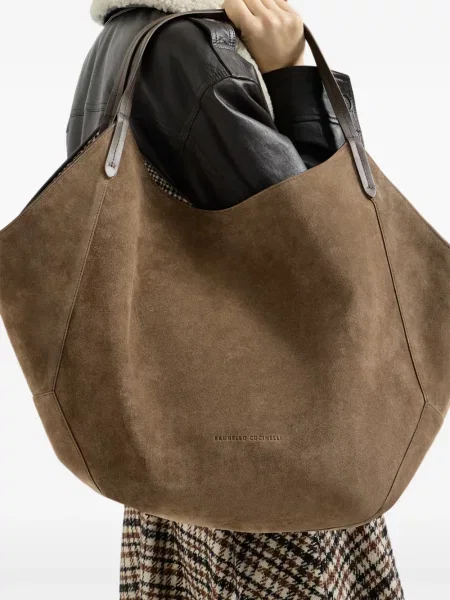 Geantă shopper Brunello Cucinelli de lână maro