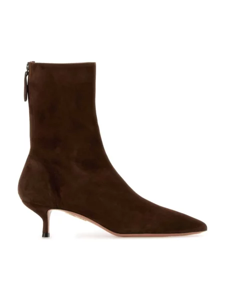 Buty do kostki Aquazzura zamszowe o krotszym kroju eleganckie brązowe