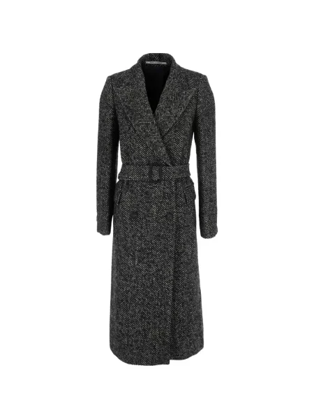 Cu centură palton Tagliatore cu model herringbone negru