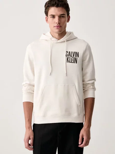 Calvin Klein Jeans bluza z kapturem z bawełną beżowa
