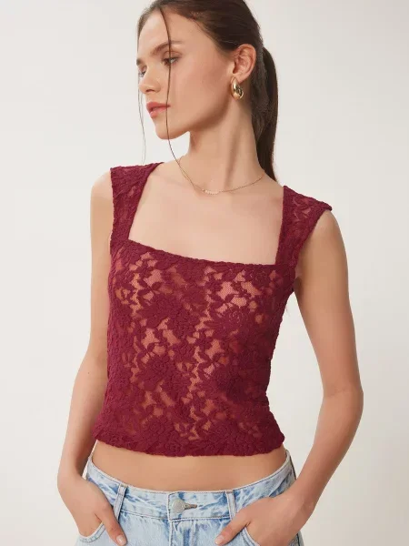 Happiness İstanbul Top burgundy roșu