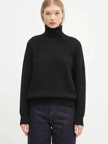 Woolrich pulover de lână Canberra Turtleneck femei călduros cu guler negru