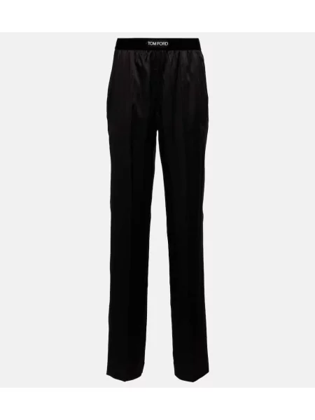 Pantaloni Tom Ford cu talie înaltă din satin negru