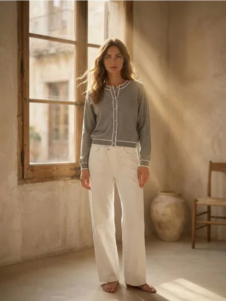 Кардиган із контрастною окантовкою сірий