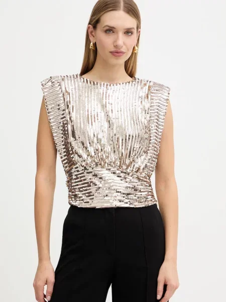 BOSS Orange bluză auriu cu imprimeu portocaliu