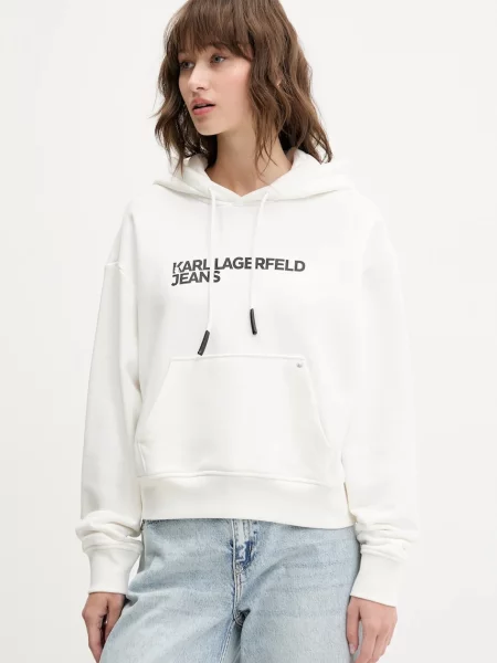 Karl Lagerfeld Jeans hanorac cu glugă pentru femei cu alb