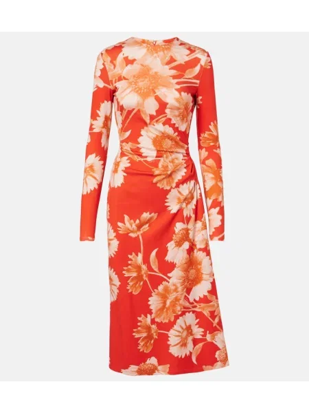 Jersey midi obleka Erdem s cvetličnim vzorcem z draperijo rdeča