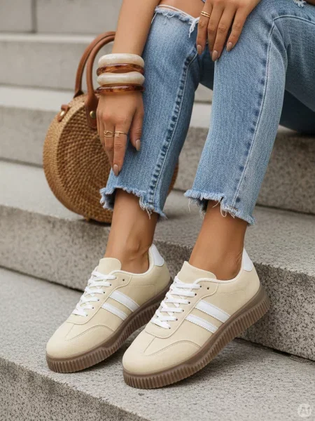Sneakersy na grubej podeszwie z paskami po bokach żółte