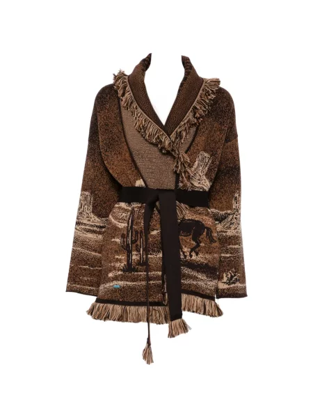 Cardigan Alanui cu franjuri din jacard maro
