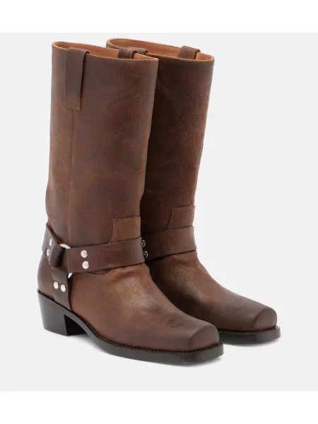 Kožené zkrácené polokozačky Paris Texas s oděrkami hnědé