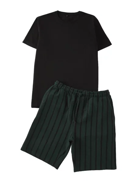 Trendyol Pijama scurtă verde închis negru