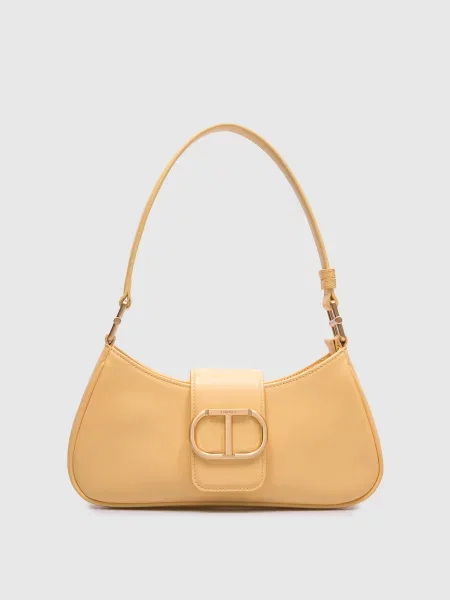 Кожаная сумка хобо Twinset желтая