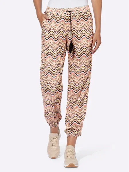 Heine Pantaloni crem / roz / negru alb