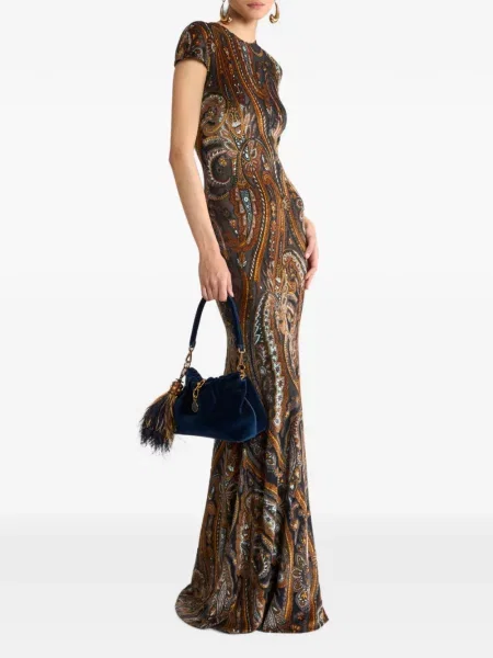 Lung rochie Etro din jerseu cu model paisley maro