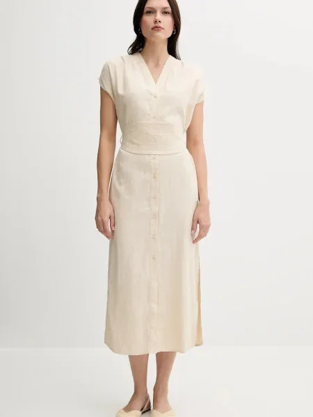 Pedro del Hierro rochie din in midi drept bej