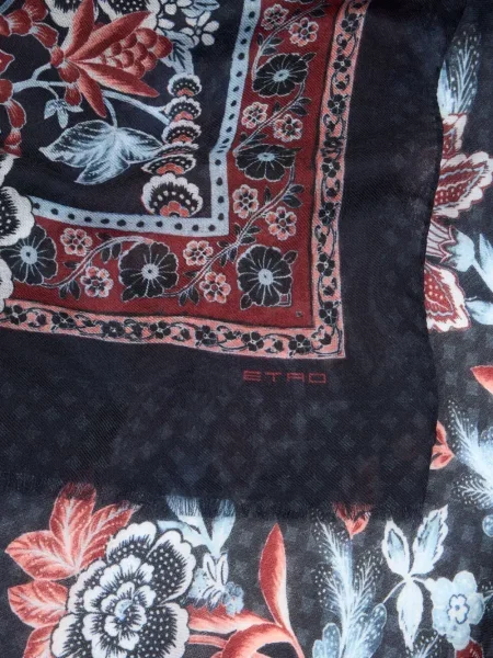 Fular Etro cu model floral cu imagine albastru