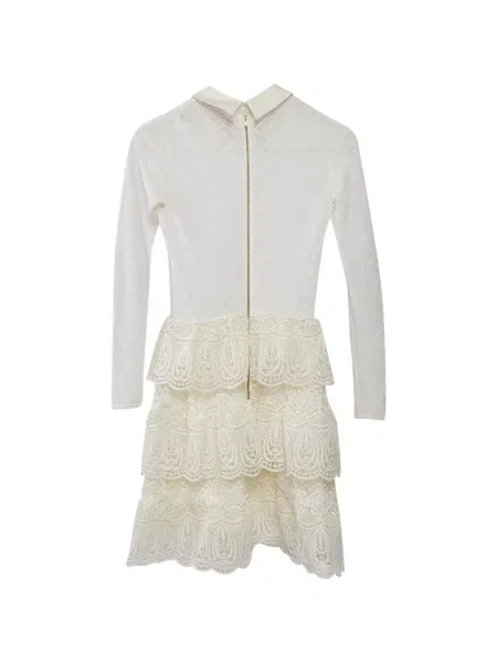 Rochie mini Self-portrait cu volane din dantelă alb