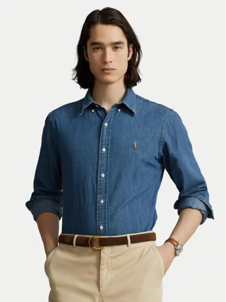 Polo Ralph Lauren džínová košile Modrá Custom Fit bílá