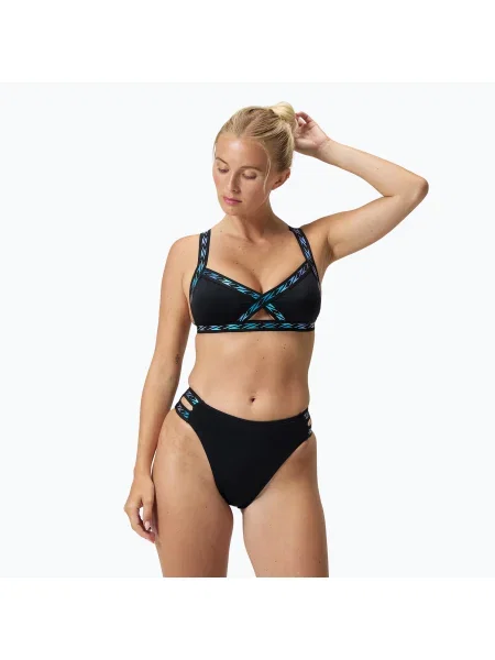 Női kétrészes fürdőruha Speedo Solid Logo Elasztikus magas derekú alsó speedo fekete. Méret: L fekete