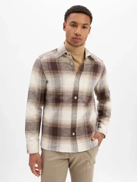 Drykorn koszula casual Dieggo Mężczyźni Comfort Fit brązowy|beżowy w kratkę S beżowa