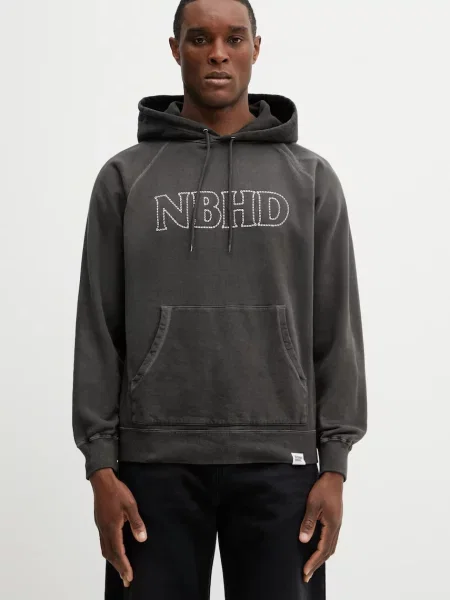 NEIGHBORHOOD hanorac de PIGMENT DYED SWEAT cu glugă uni gri