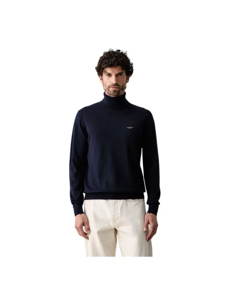 Sweter z golfem Aeronautica Militare wełniany niebieski