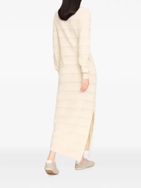 Rochie maxi Barrie cu dungi tricotate alb