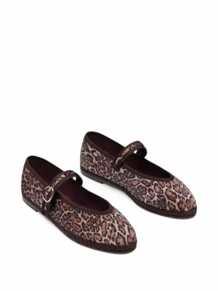 Balerini Flabelus de catifea cu imagine cu model leopard maro