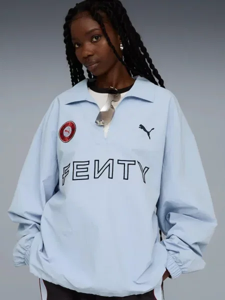 Kurtka Puma w tropikalny nadruk z kapturem niebieska