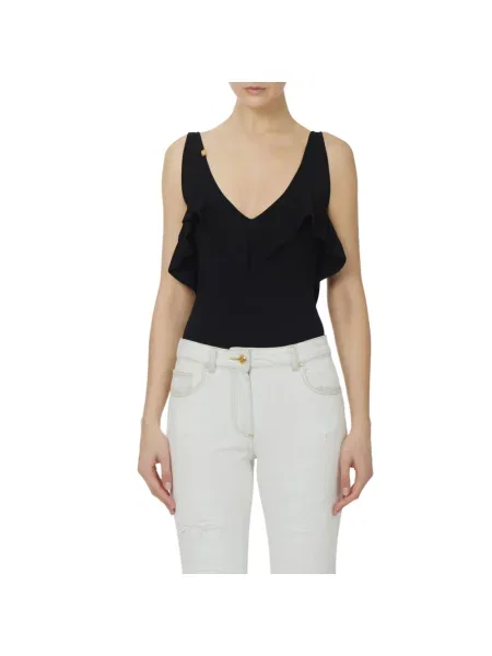Dzianinowy top Elisabetta Franchi z falbankami czarny