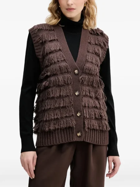Cardigan Sisley cu franjuri fără mâneci maro