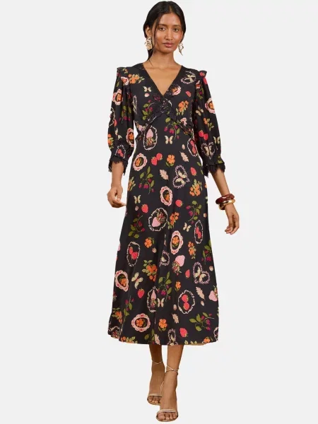 Love & roses Rochie oliv / roz / roz zmeură negru