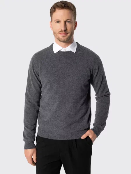 Sweter wełniany z okrągłym dekoltem szary