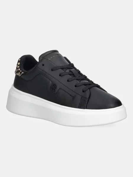 Usnjene superge Tommy Hilfiger ANIMAL PRINT PLATFORM SNEAKER črna