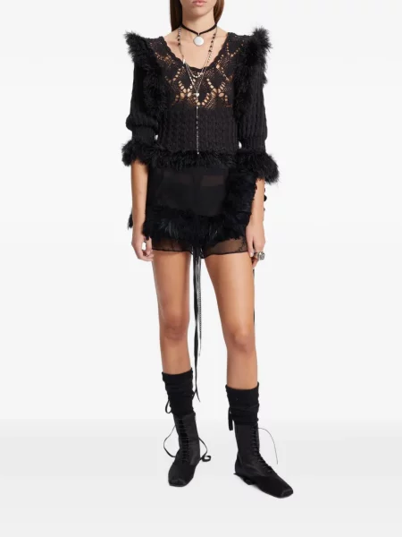 Pantaloni scurți Ann Demeulemeester de mătase negru