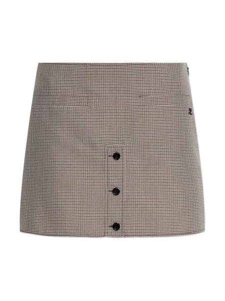 Spódnica mini Courreges wełniana w pepitkę beżowa