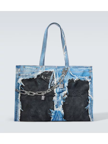 Geantă Acne Studios cu imagine din canvas albastru